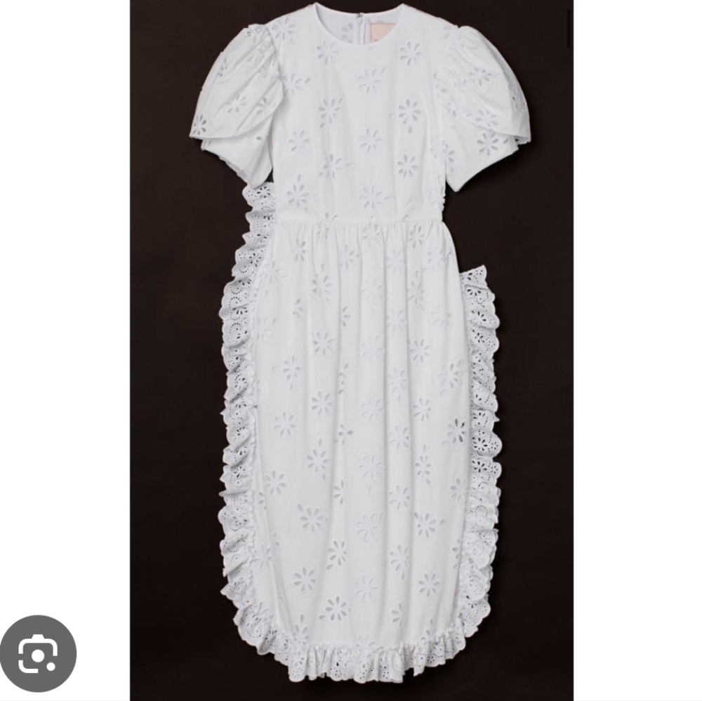 NWT Simone Rocha × H&M Eyelet white dress with puff sleeves Cinch Waist